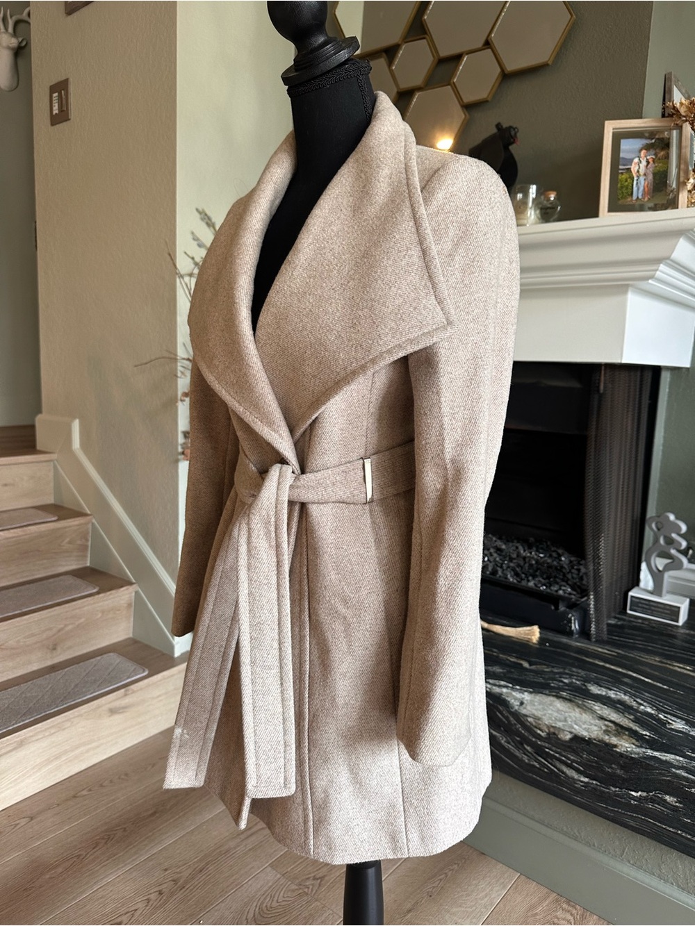 ⭐️LAST CHANCE⭐️ Calvin Klein PXXS Belted Asymmetrical Wool Coat Size P - Picture 5 of 17